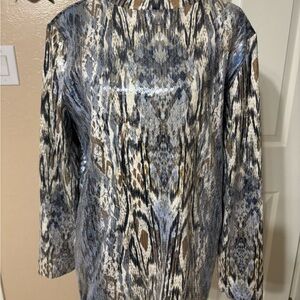 Chico's Sz 2 Blue and Brown “Snake”Patterned Blouse